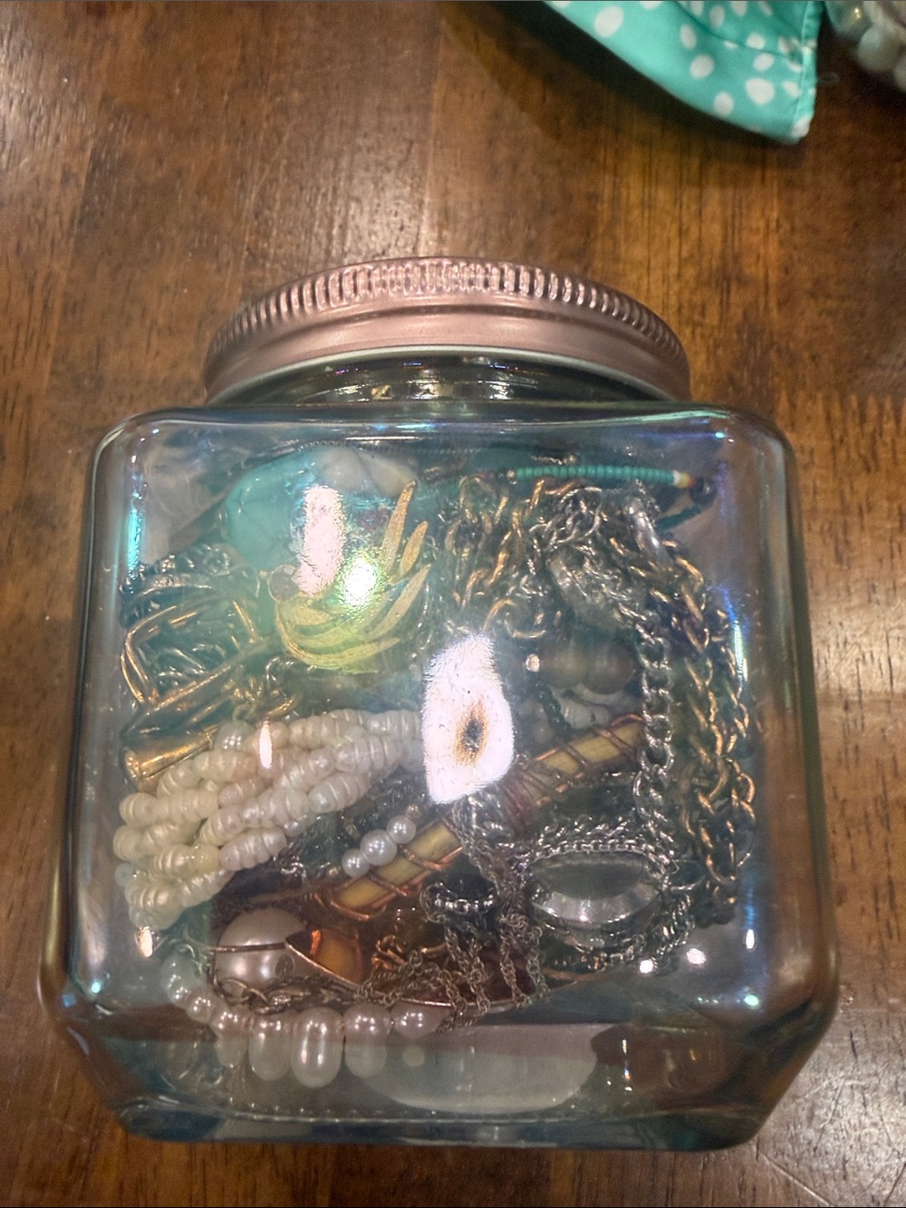 Iridescent Glass Storage Jar with Rose Gold Lid - mystery jewelry